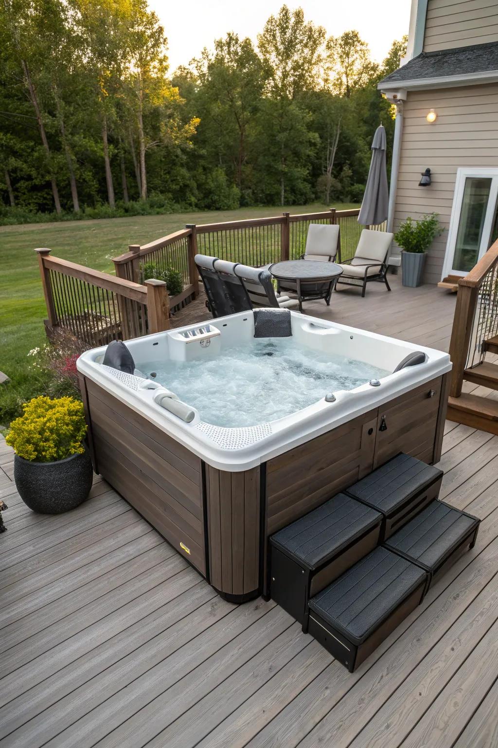 Built-in storage keeps your hot tub area organized and tidy.