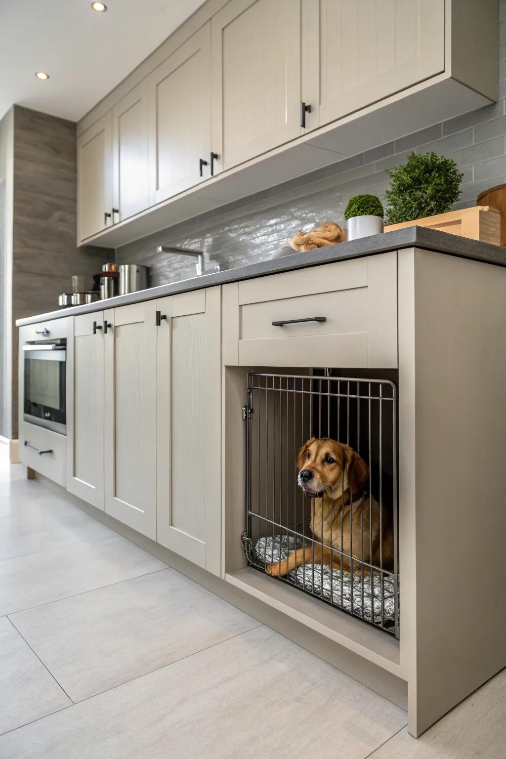 Built-in kennels render a glossed and organized aesthetic.
