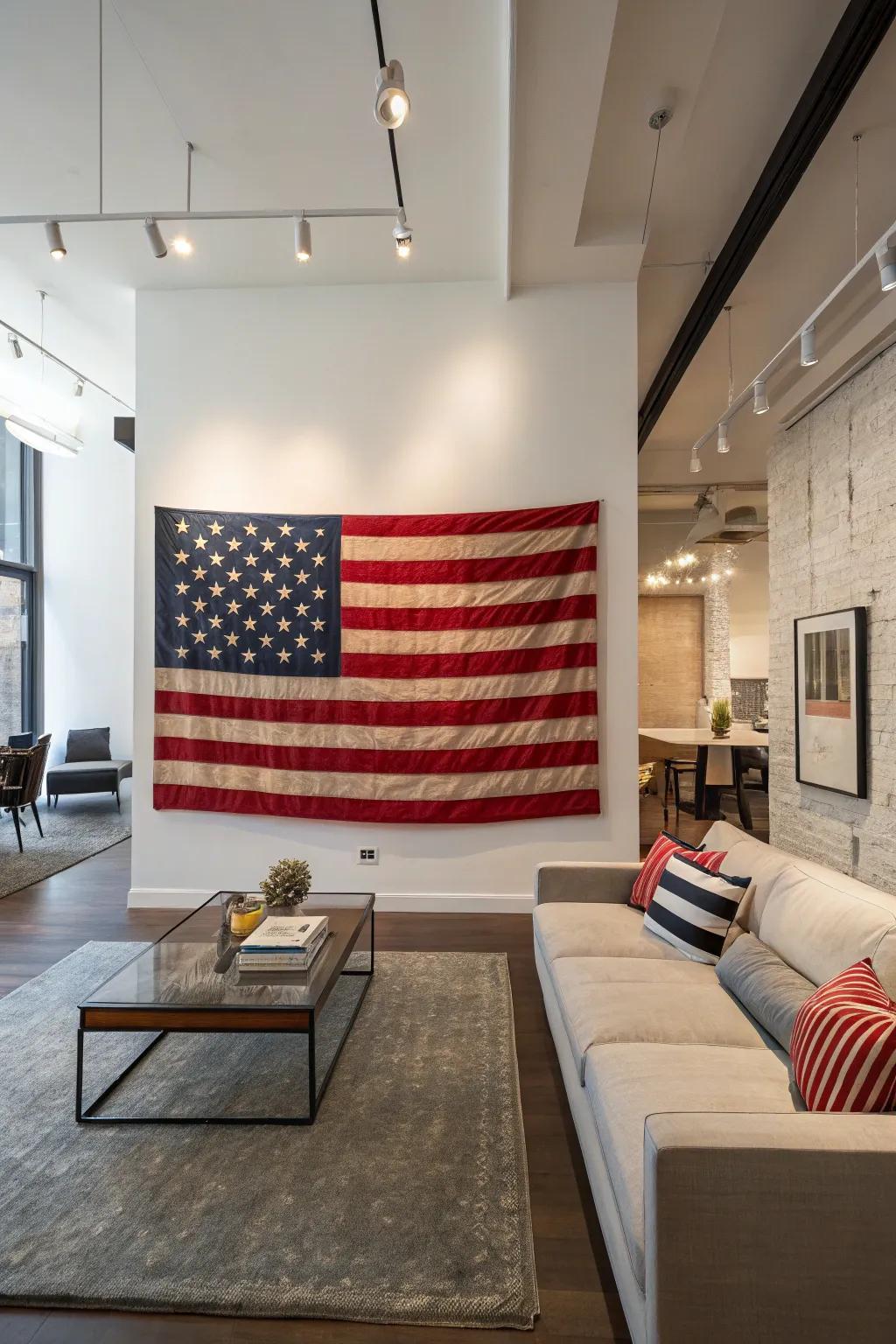 A contemporary space enlivened by unique Stars and Stripes art.