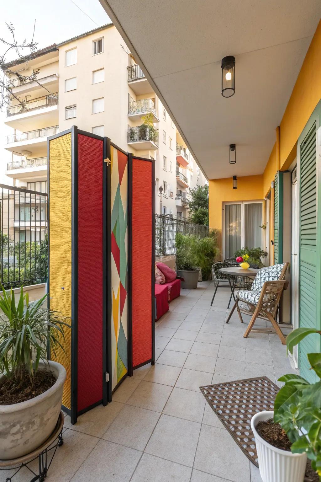 A painted partition contributes a bold and intimate flair.