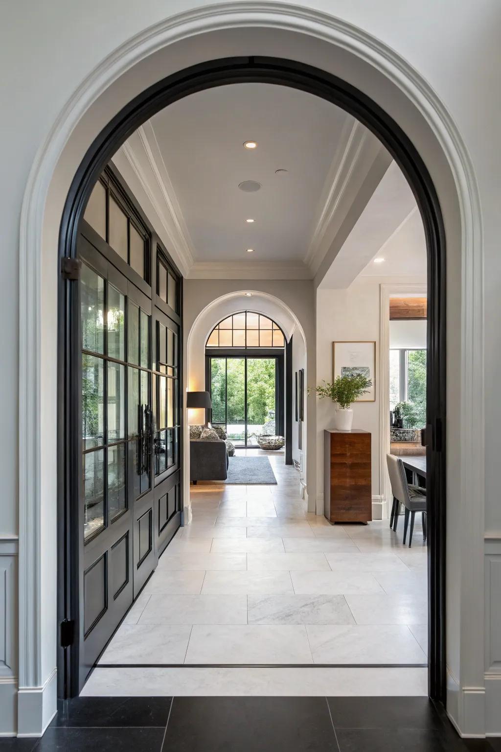 A classic archway reimagined with contemporary materials in a modern home.