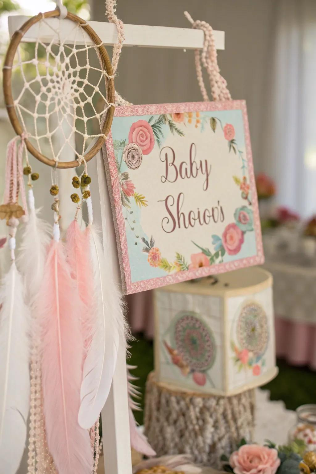 Dreamcatchers add a whimsical and textured element to signs.