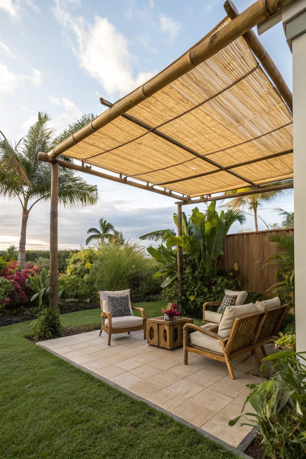 Add natural charm with cane awnings.