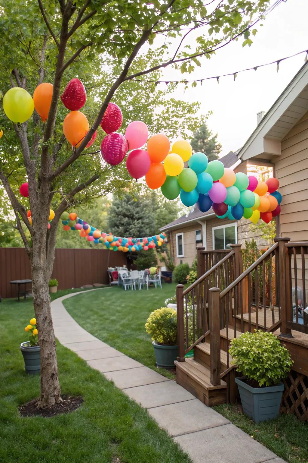 Inflated bladder strands bring a burst of color and festivity.