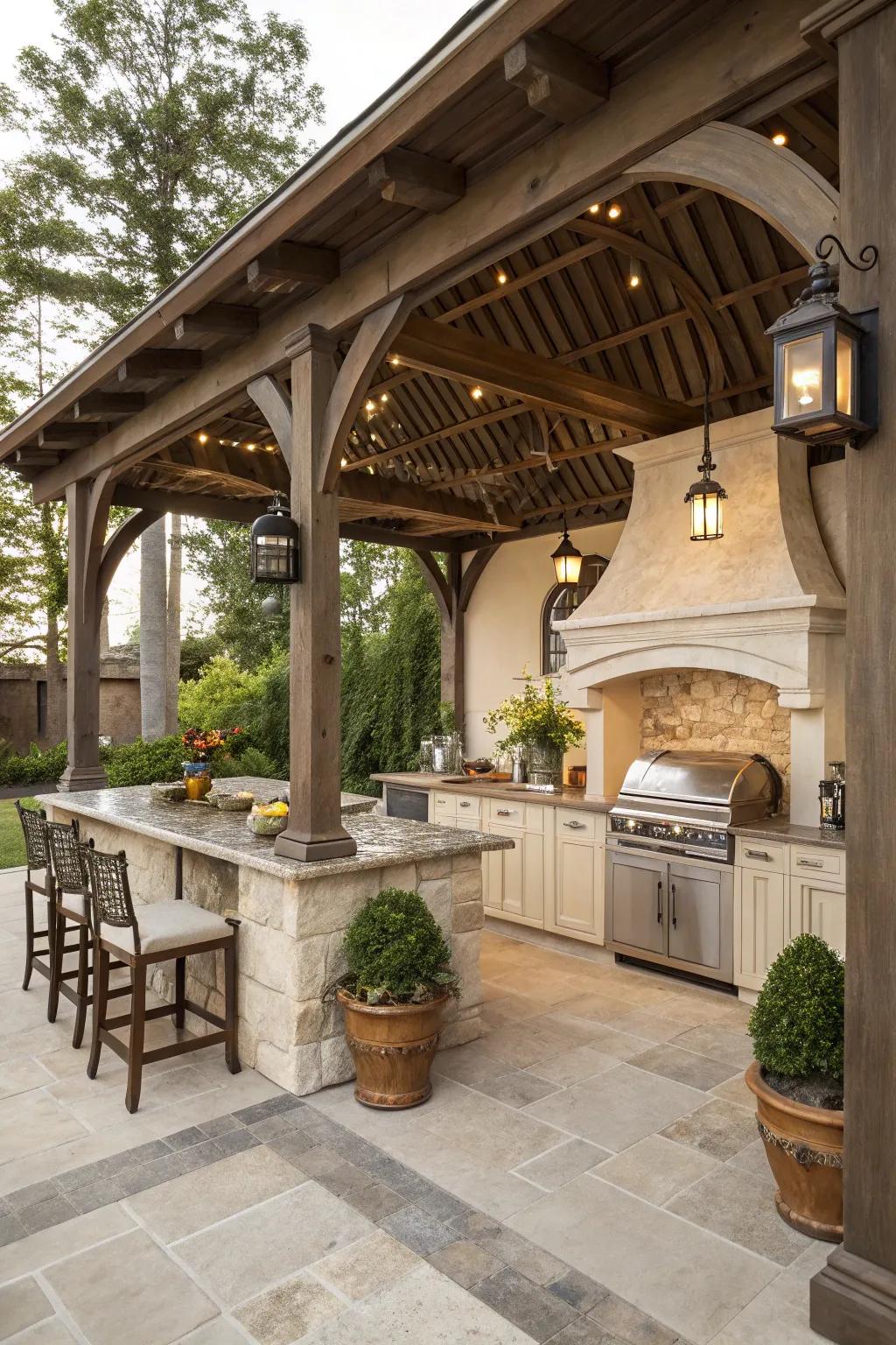 A period style gazebo bestows ageless elegance upon your backyard culinary space.