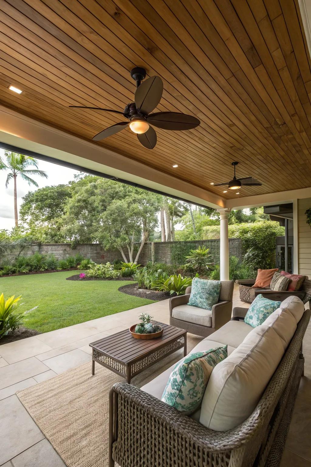 A ceiling fan ensuring comfort and airflow in an outdoor space.