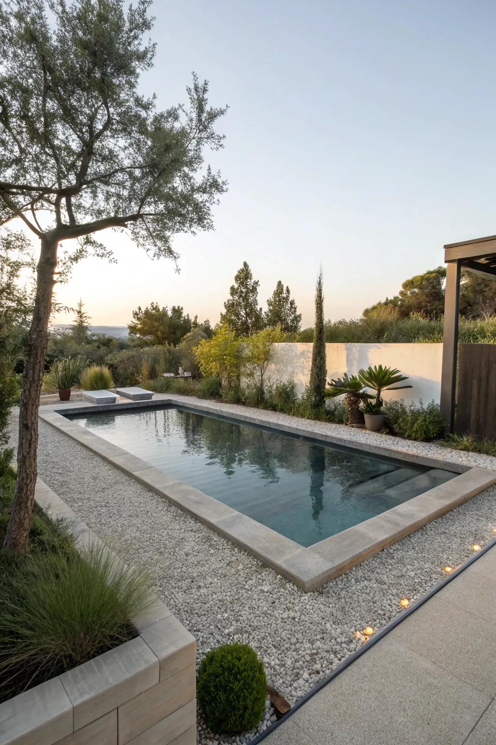 Pea gravel adds a chic, textural border to your pool area.