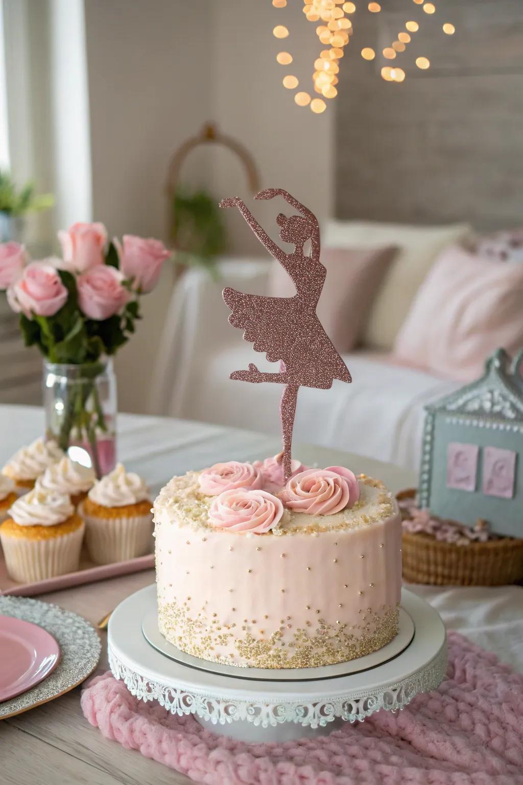 A sparkly decoration contributes sparkle and glamour to the dessert.