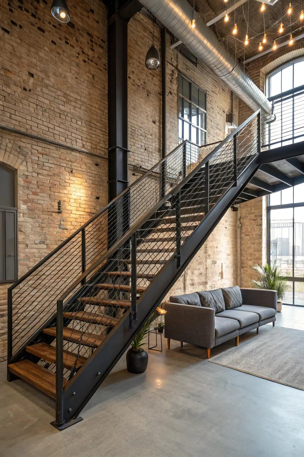 Edgy and modern with industry-grade steel railings.