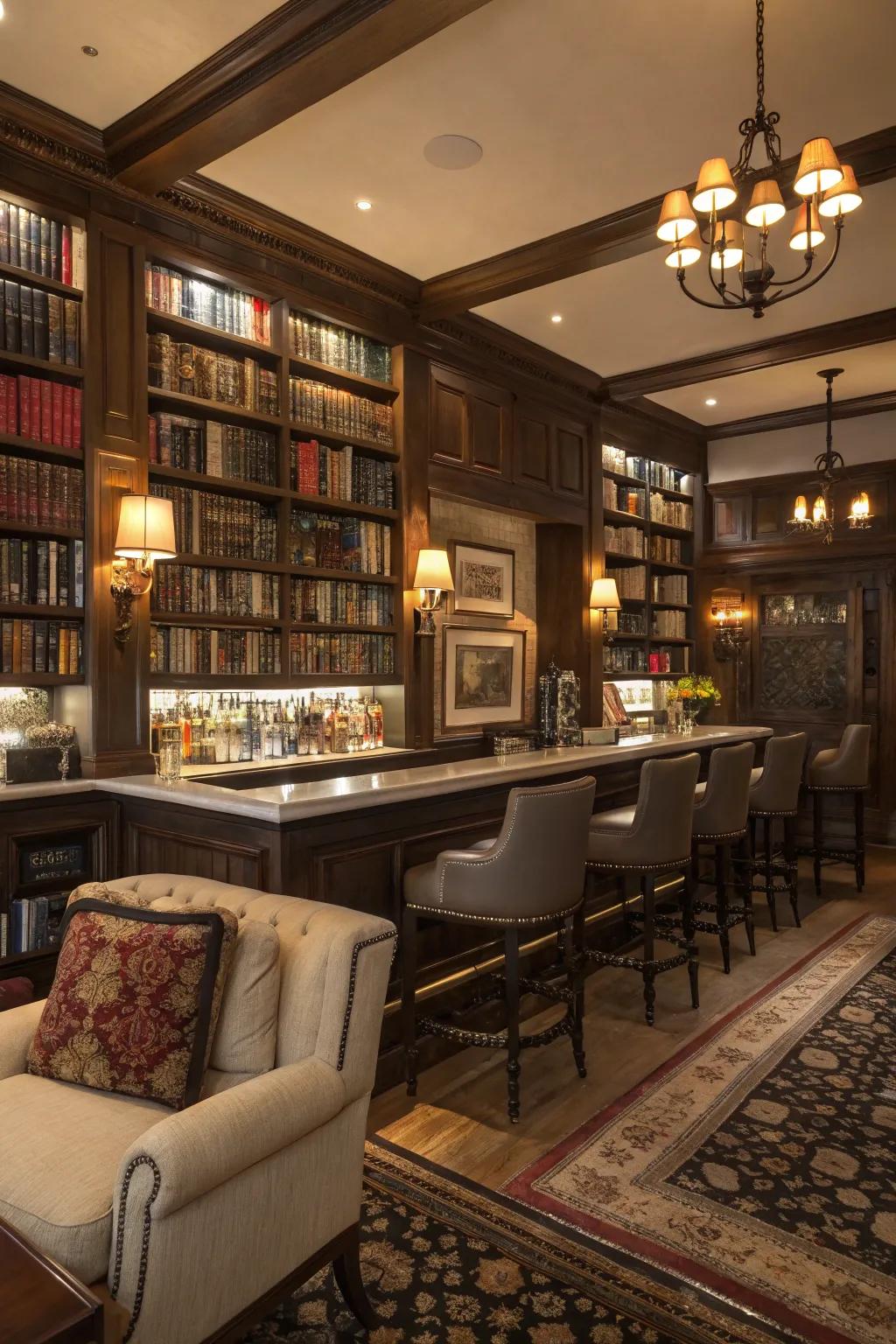 Classic study retreat is perfect for literature lovers with cozy nooks.