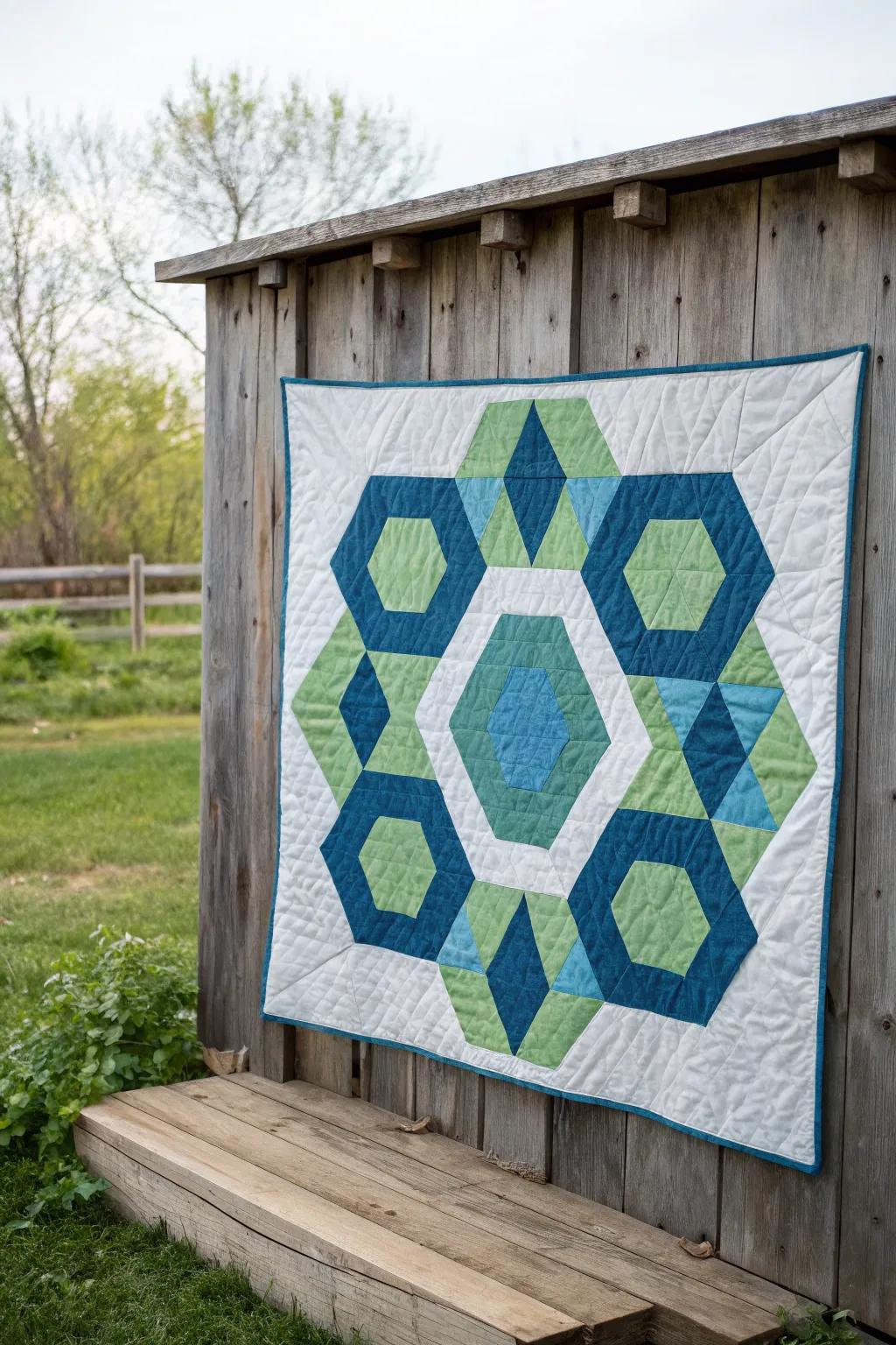 Hexagon quilt pattern with modern appeal.