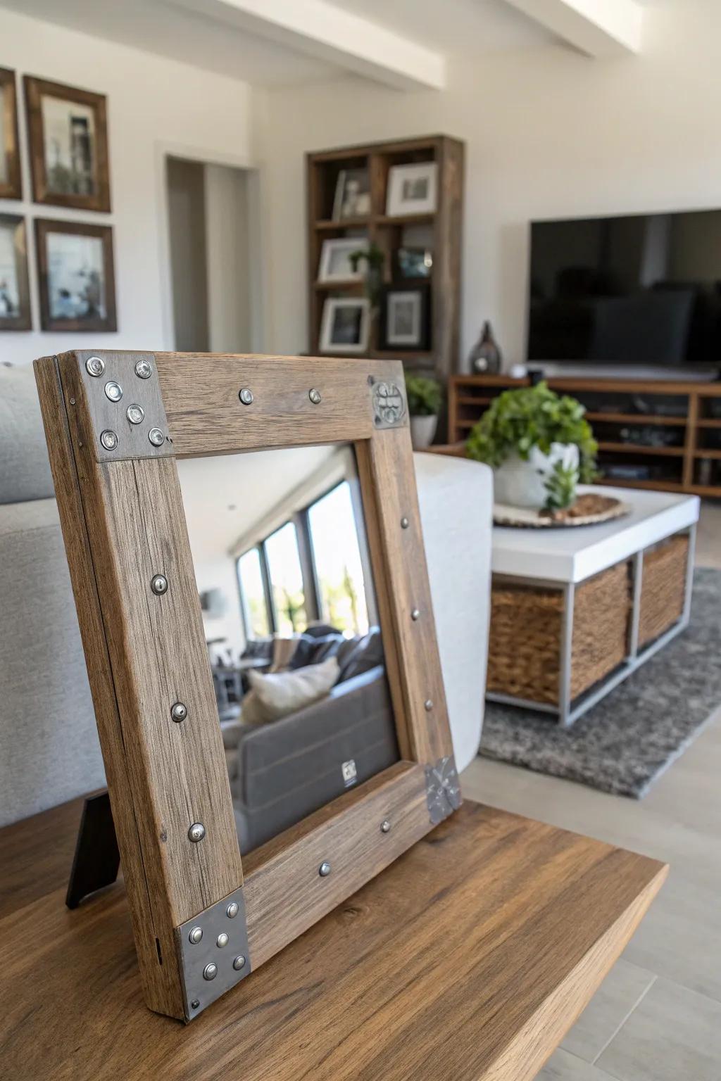 Mixed-resource reclaimed wood frame for a modern twist.