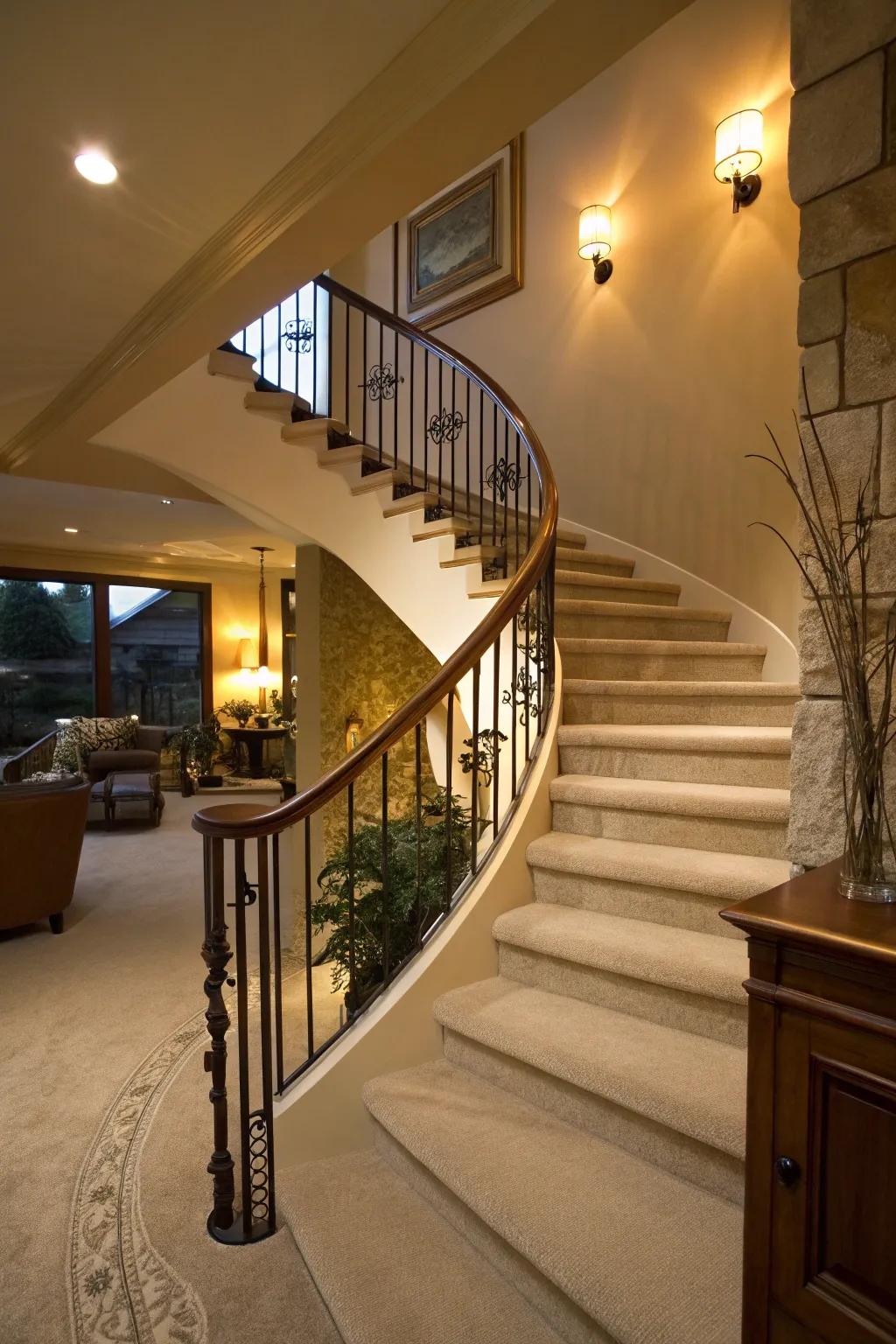 Curved railings bring softness and elegance to your stairs.