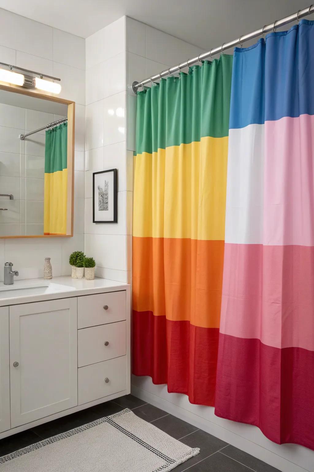 Color-blocking fabricates an audacious statement inside every restroom.