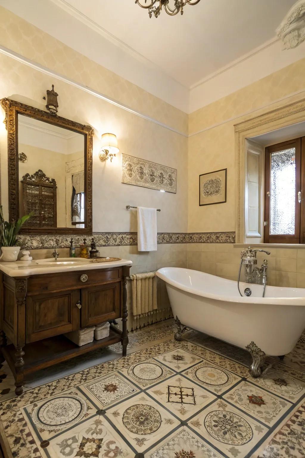 Cream walls give warmth and class to the bathroom.