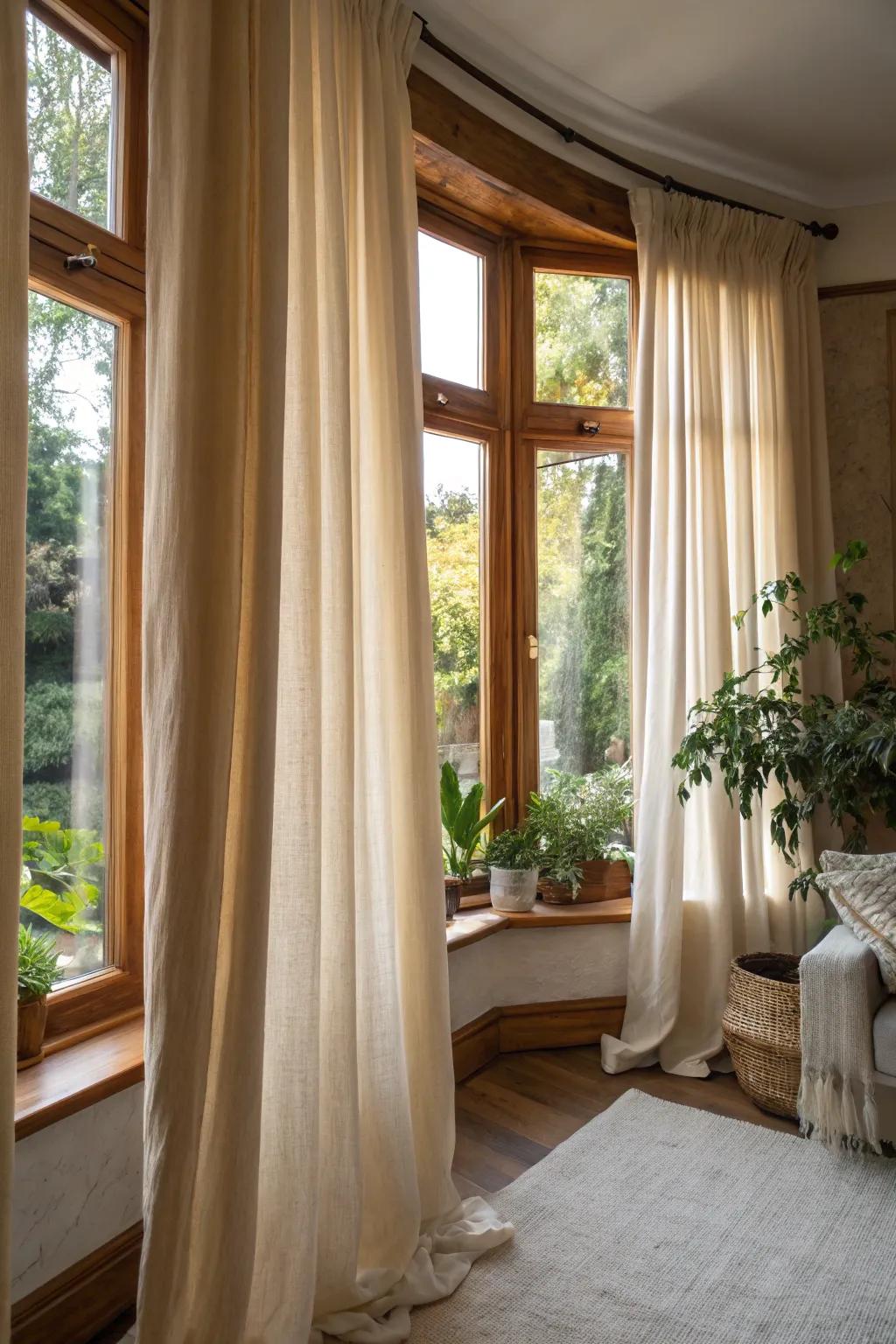 Eco-friendly curtains offer a beautiful and sustainable choice for bay windows.