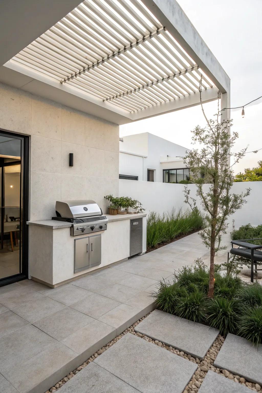 A minimalist design offers a sleek and modern BBQ patio experience.