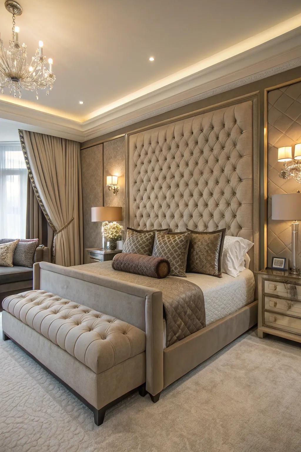 A stylish seat in a bedroom, adding opulence.