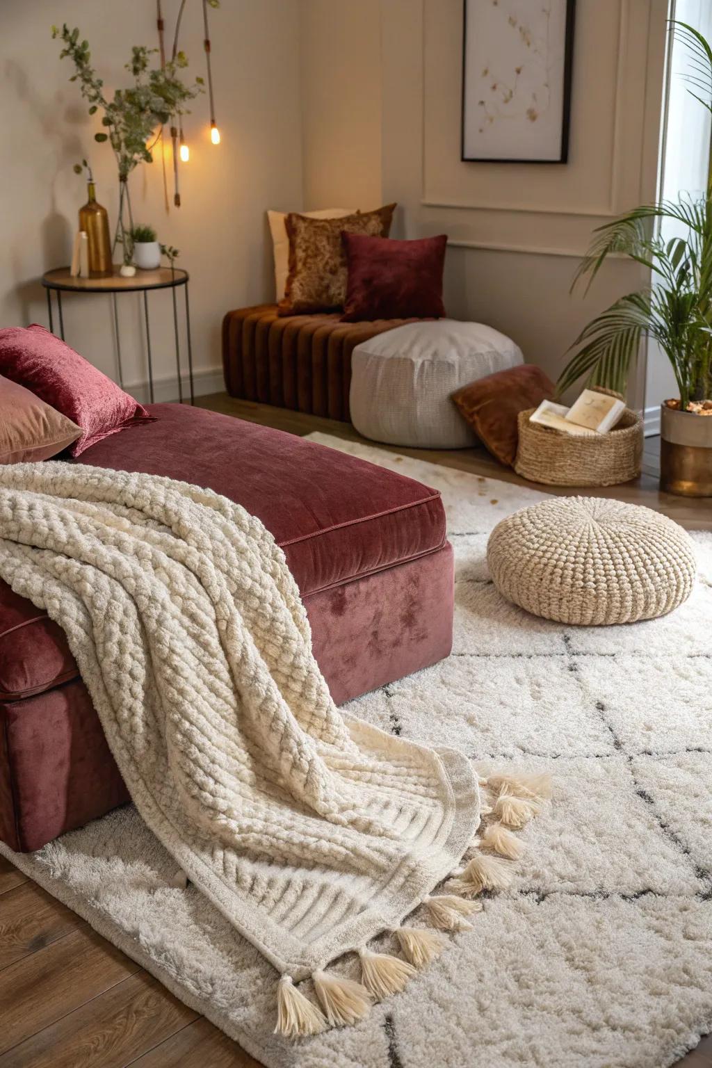 Mixing textures makes for a warm, welcoming space.