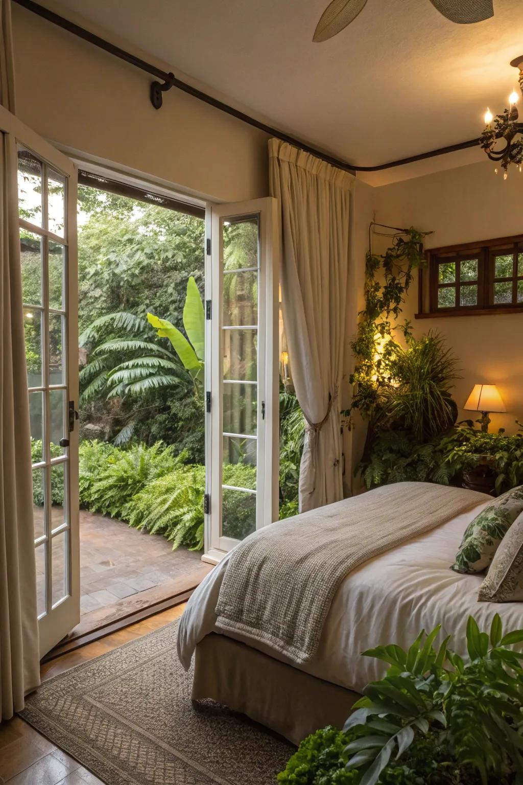 Botanical features establish a natural transition between bedroom and garden.