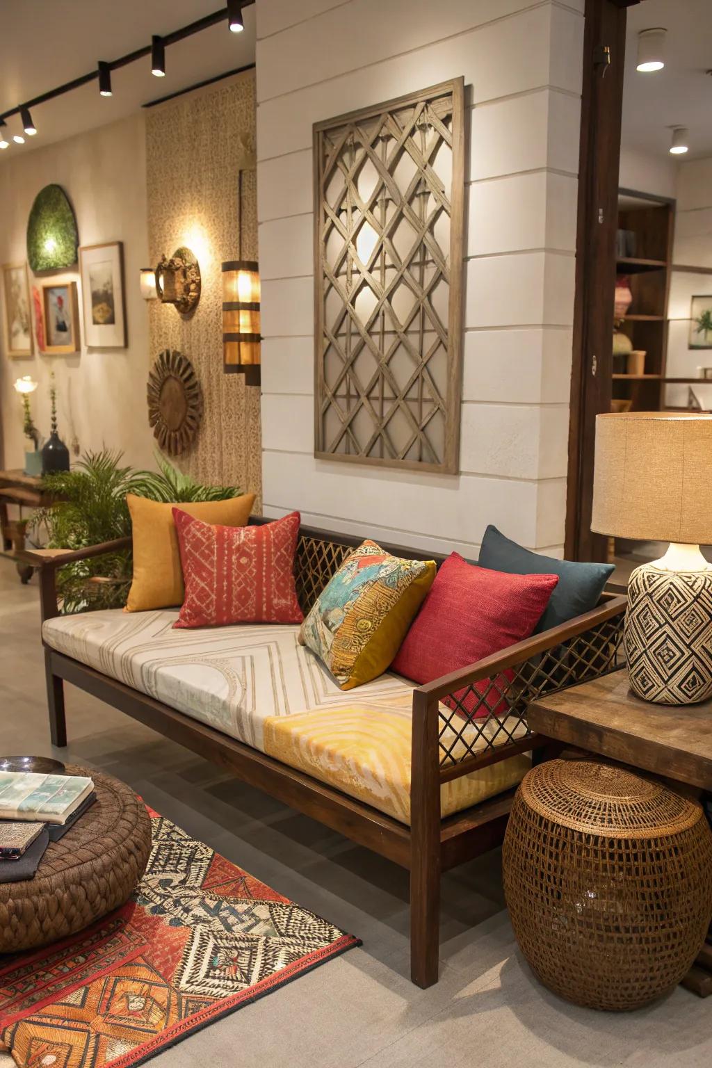 Asymmetrical seats contribute an unforeseen twist to your bench.