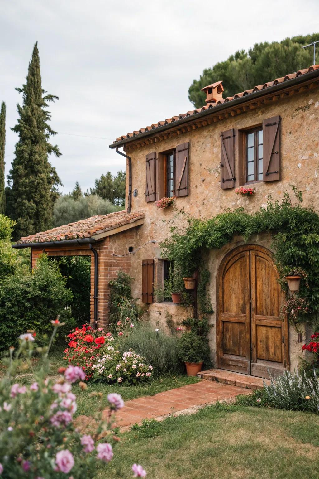 Cozy earthiness is brought about through the blend of terra cotta and lumber.