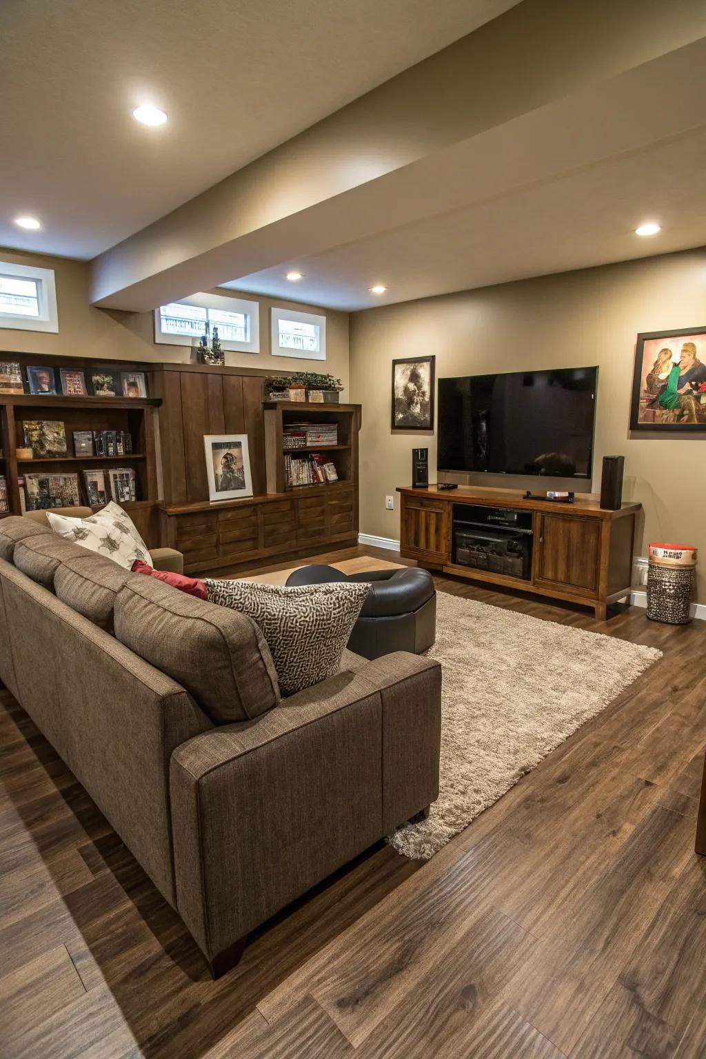 Family room featuring innovative hybrid flooring