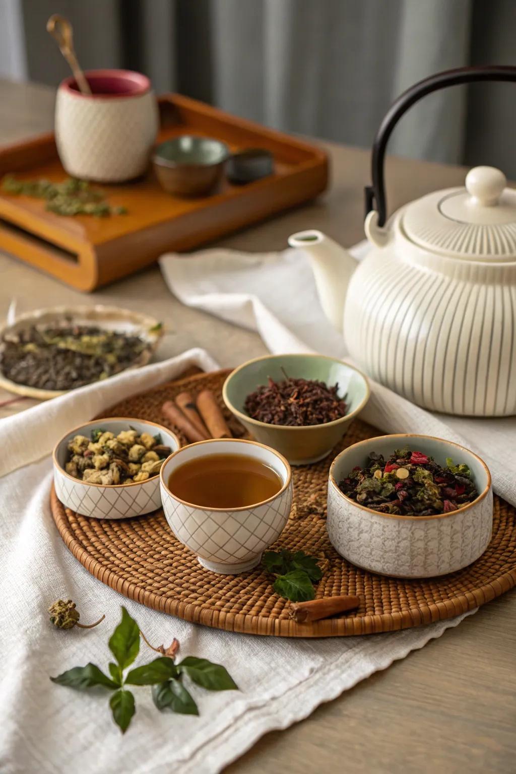 A scented plant-based tea set enriches soothing tea moments.