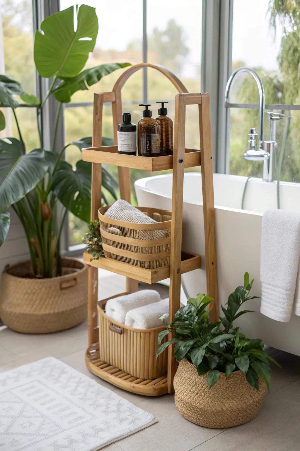 Choose an eco-friendly bamboo shower buddy for sustainable elegance.