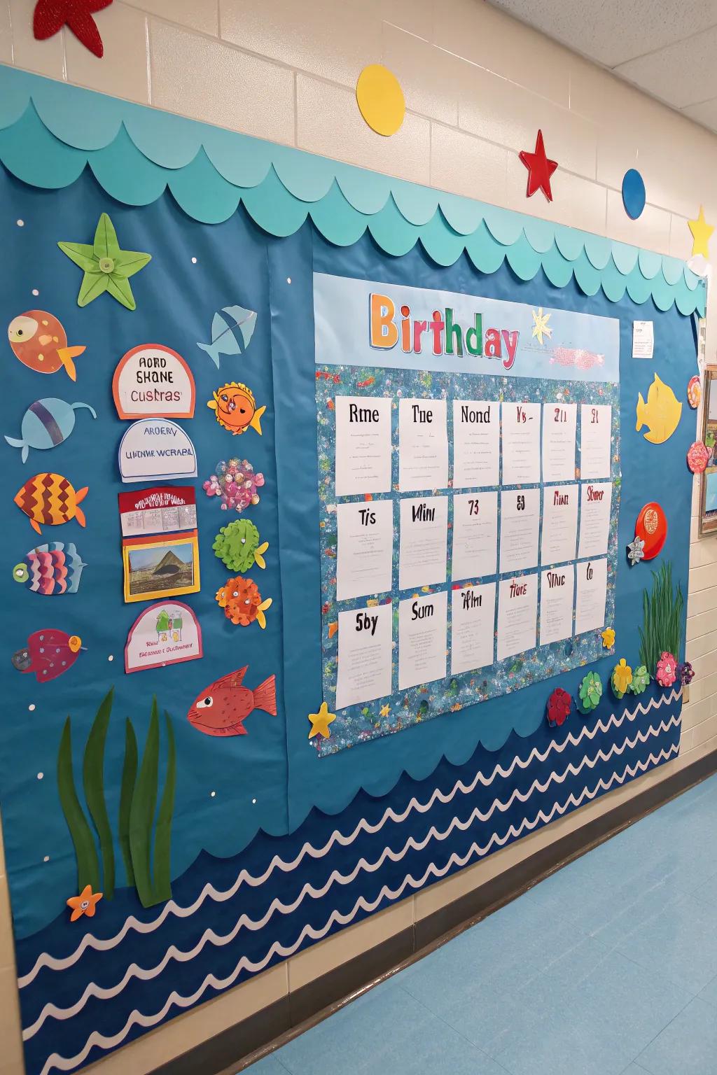 Sea-themed birthday board for a splash of fun.