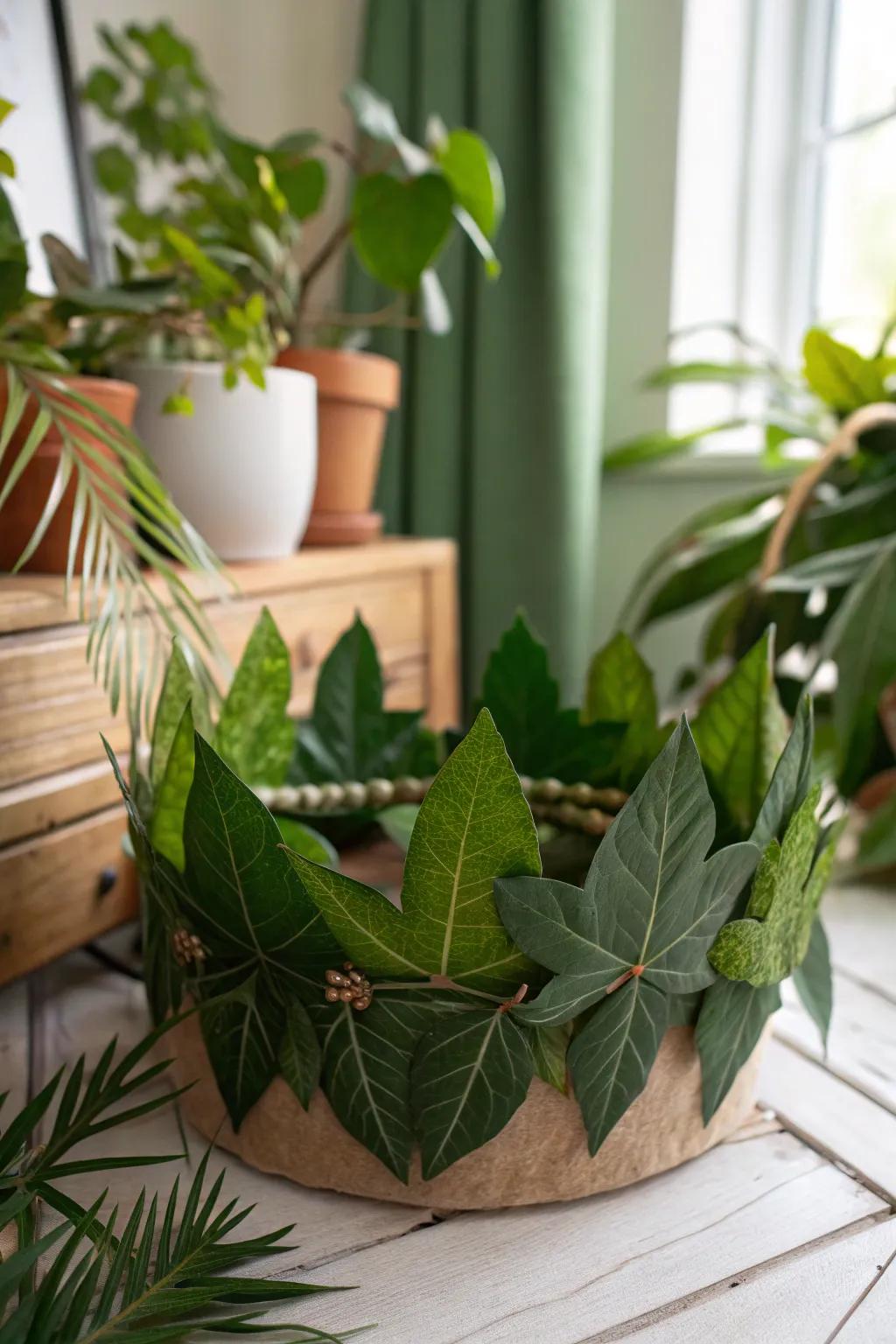 A fresh nature-inspired leaf birthday crown
