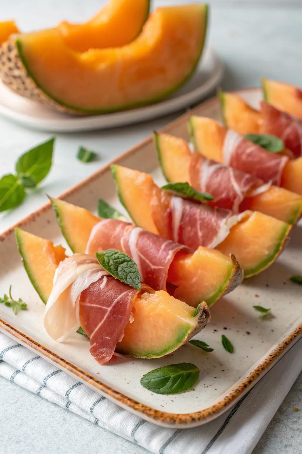 Classic prosciutto-wrapped melon, a taste of Italy.