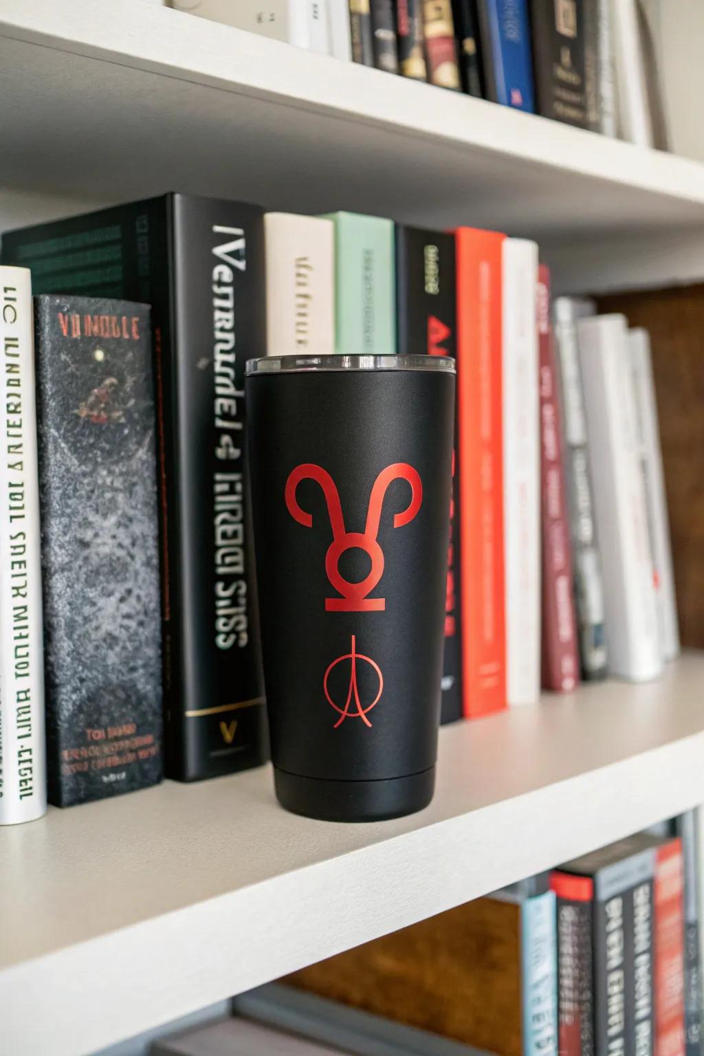 Personalize your tumbler through your zodiacal insignia in crimson.