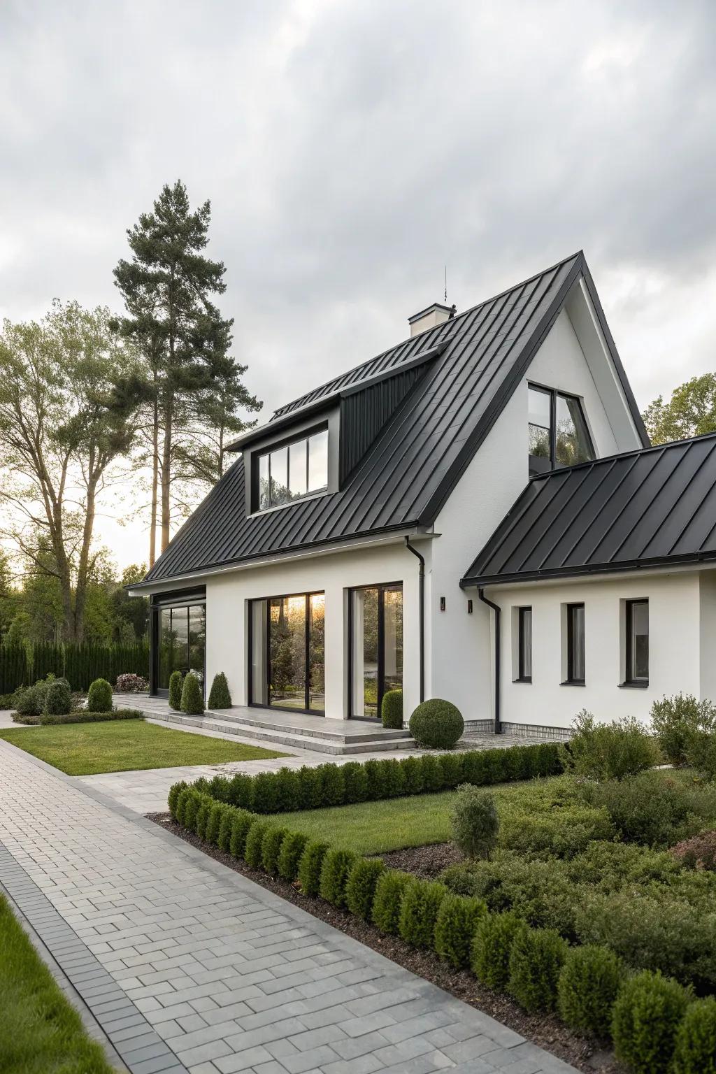A sleek ebony metallic roof complements the modern design.