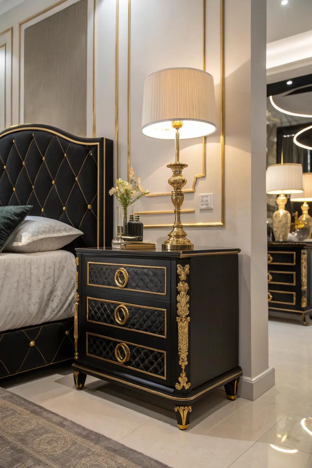 Elegant bedside tables enhance both panache and functionality.