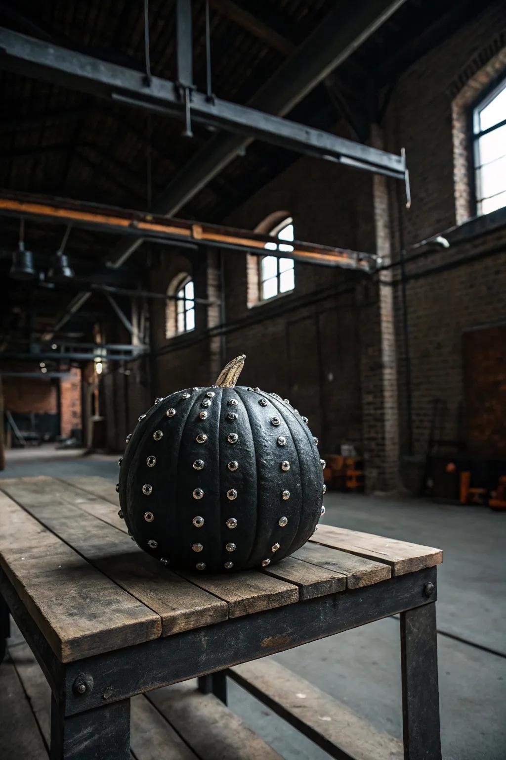 A black pumpkin with metal studs, offering a contemporary, edgy look.