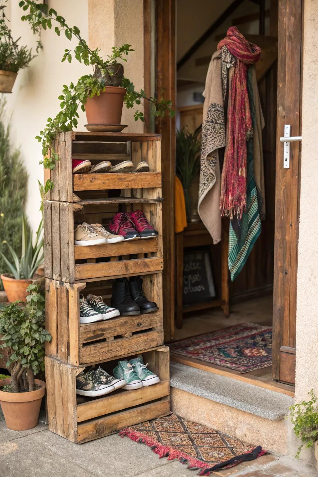 Timber containers contribute countryside charm and functional storage.