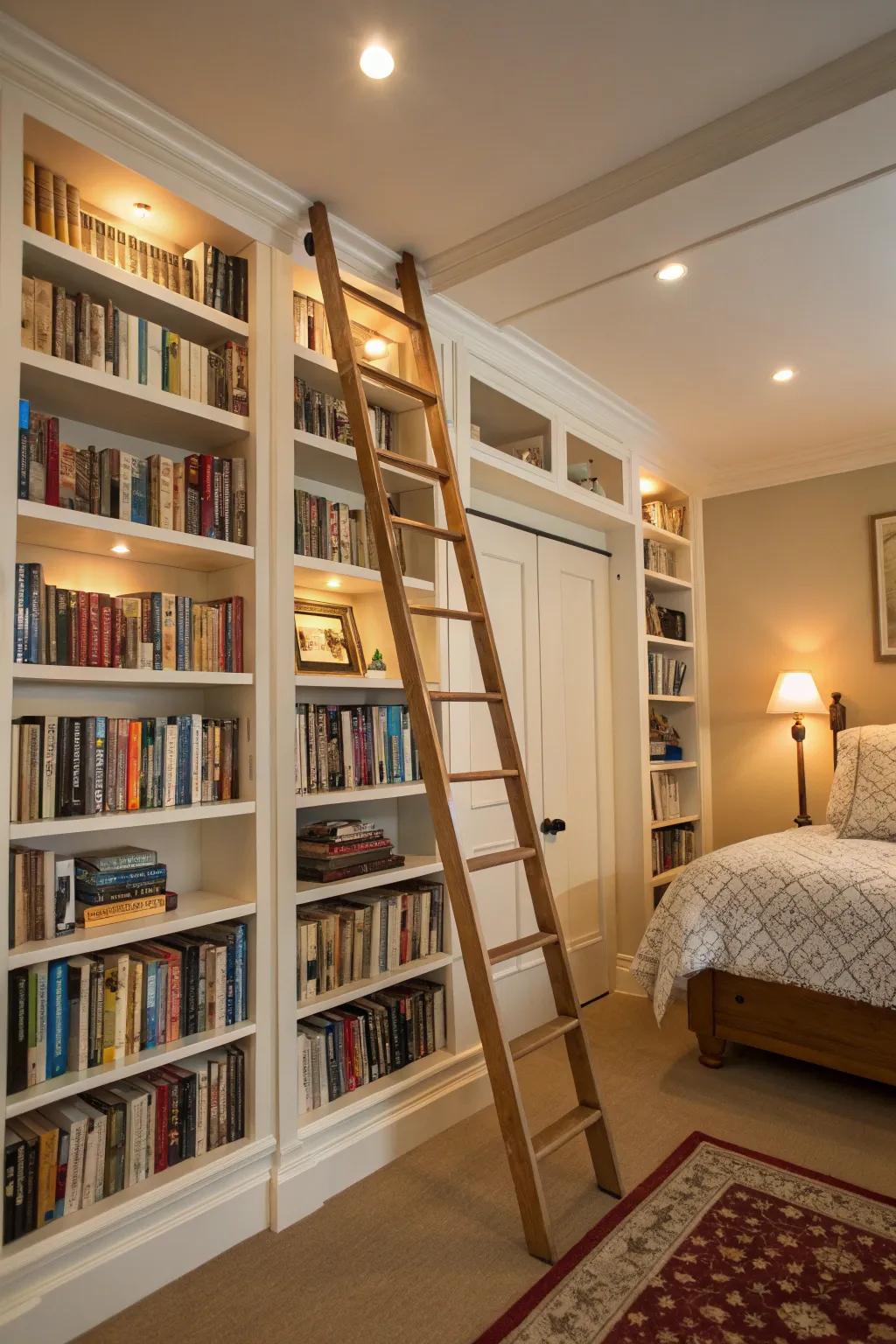 A hint of vintage charm with a sliding library ladder.