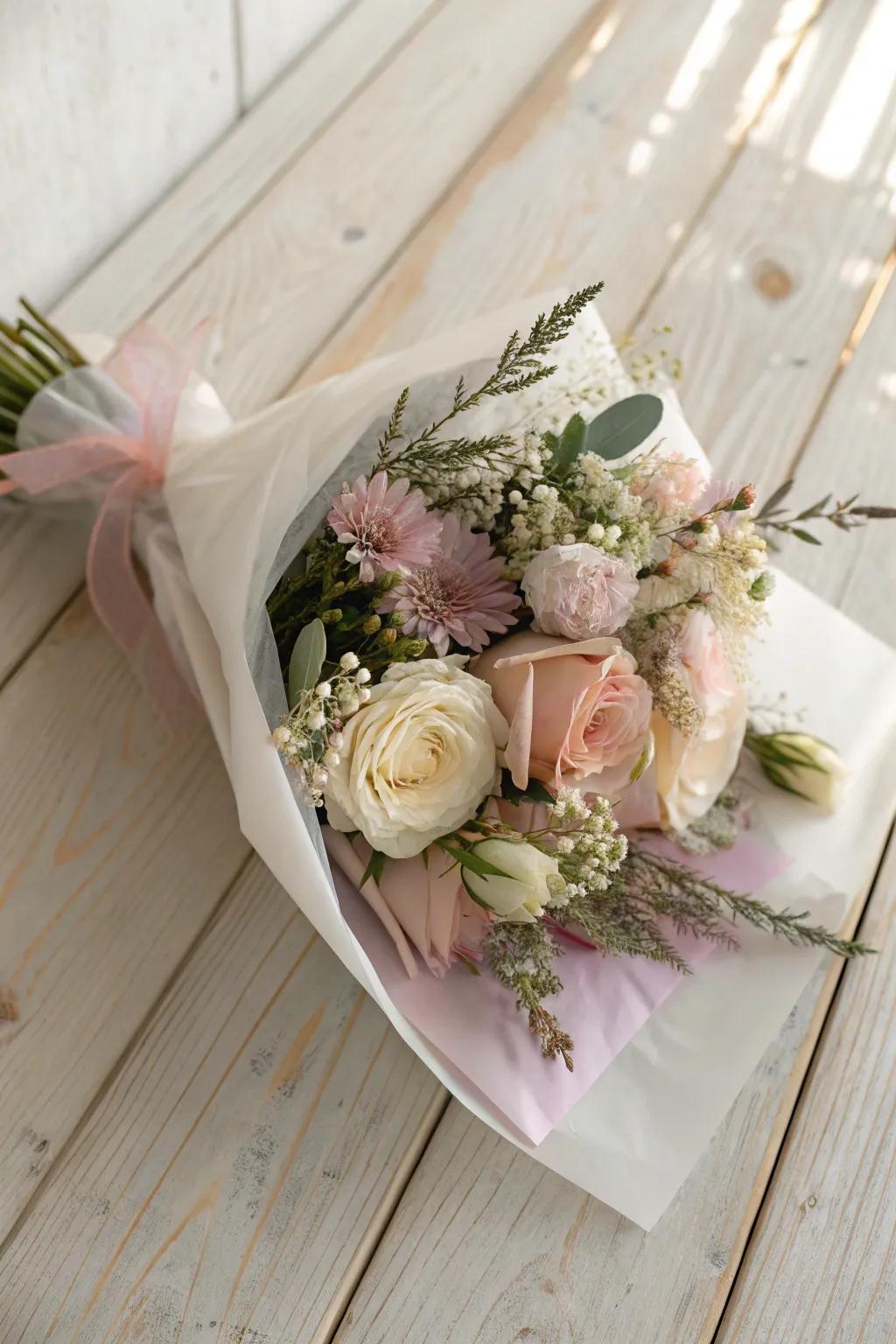 Enhance your bouquet with the subtle elegance of lubricated paper wrapping.