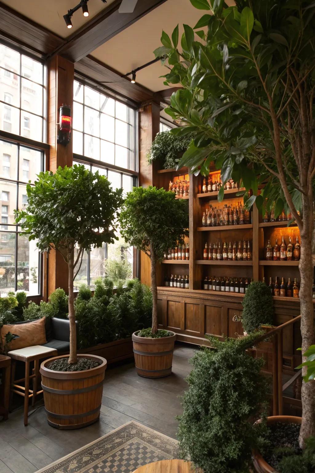 Plants lend nature's touch for the room's feel.