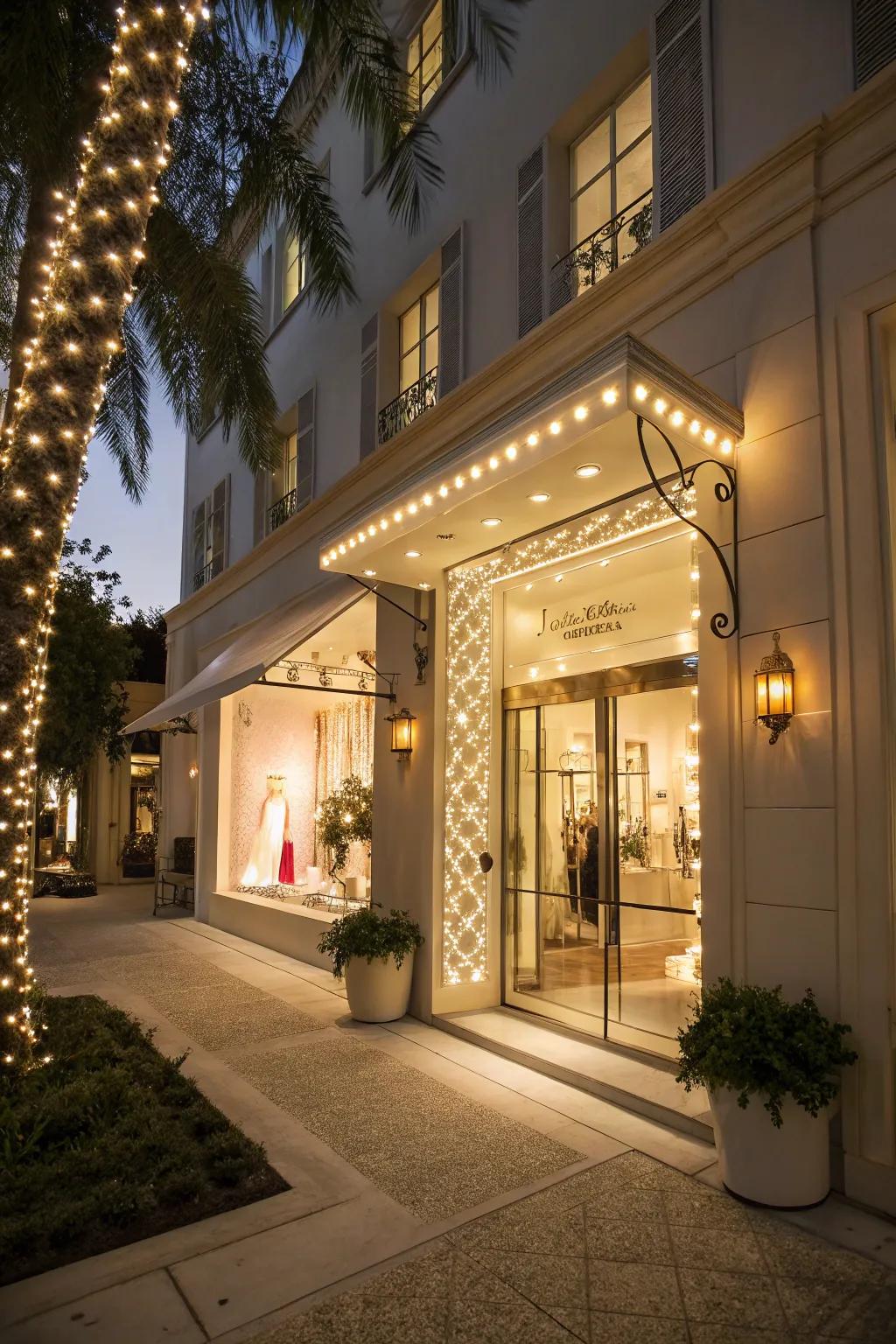An illuminated sign that enhances the boutique's charm both day and night.