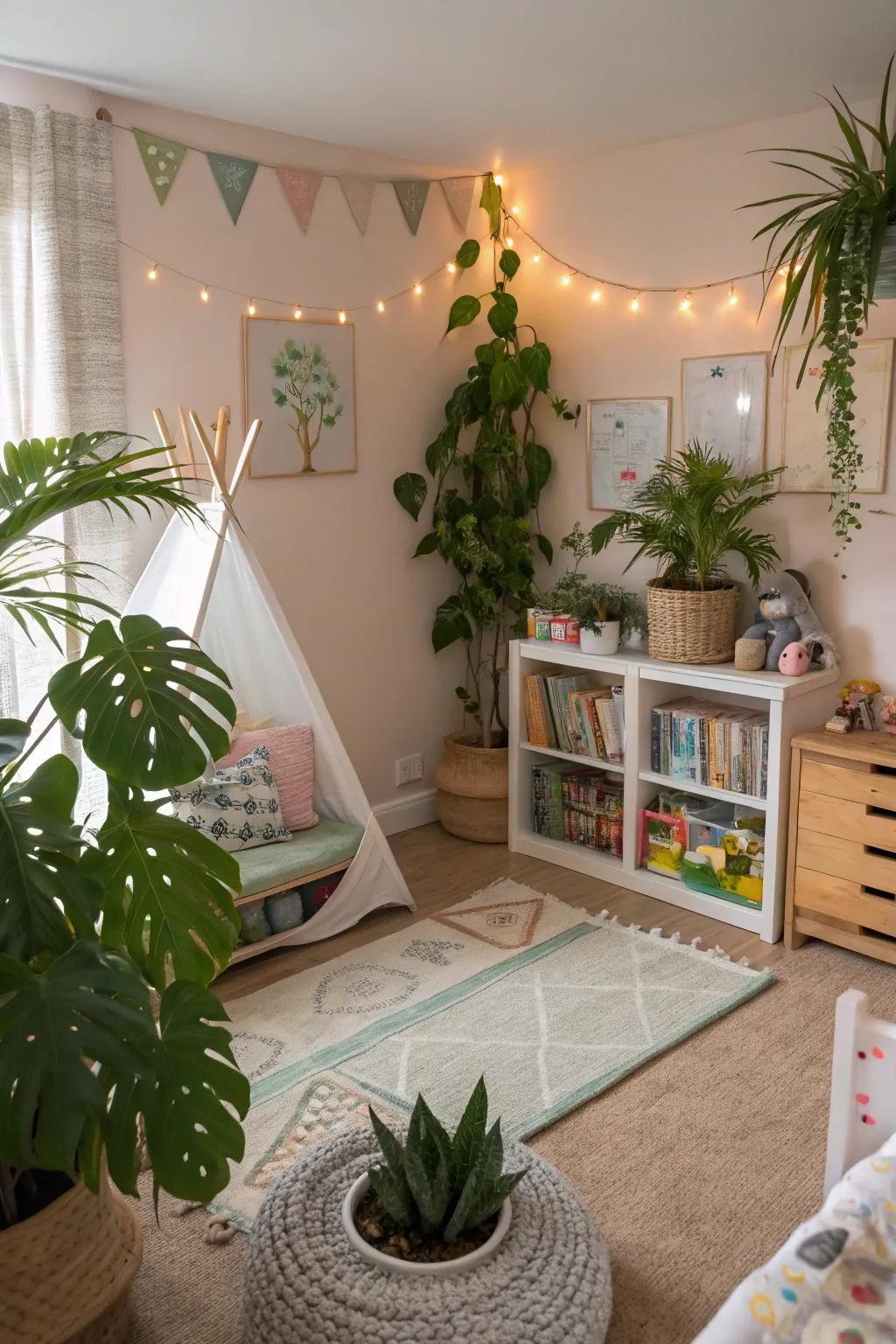 Flora adds peaceful elements into the room.