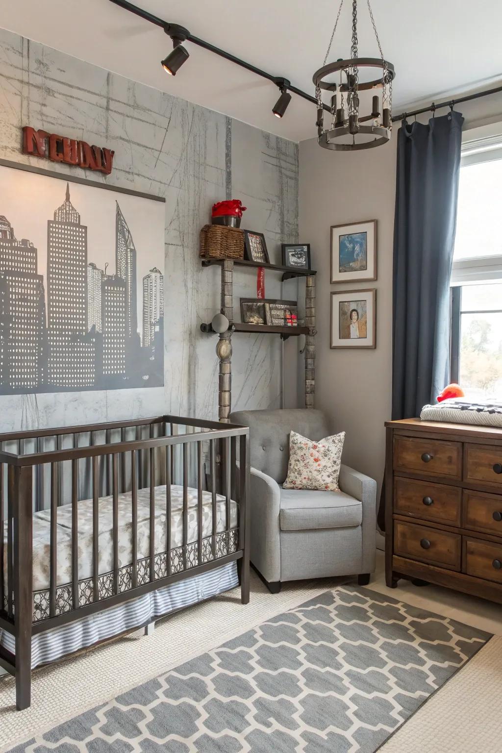 Make a bold statement with an industrial chic-themed nursery.