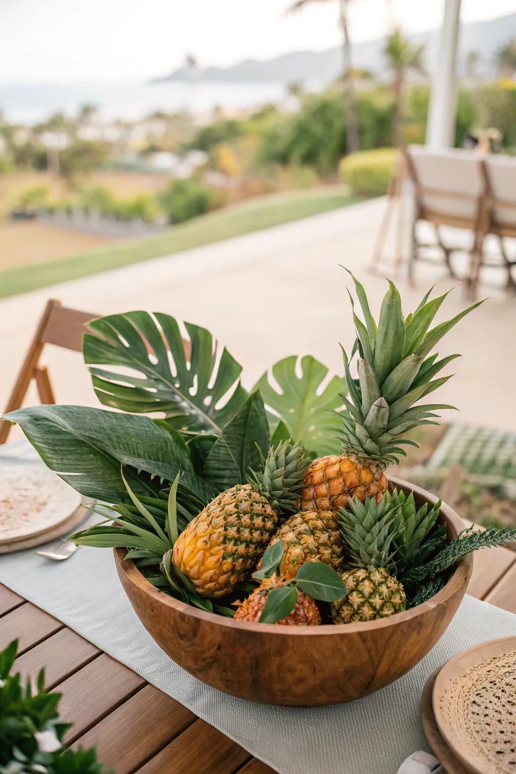Tropical summer vibes conveyed through pineapples and foliage