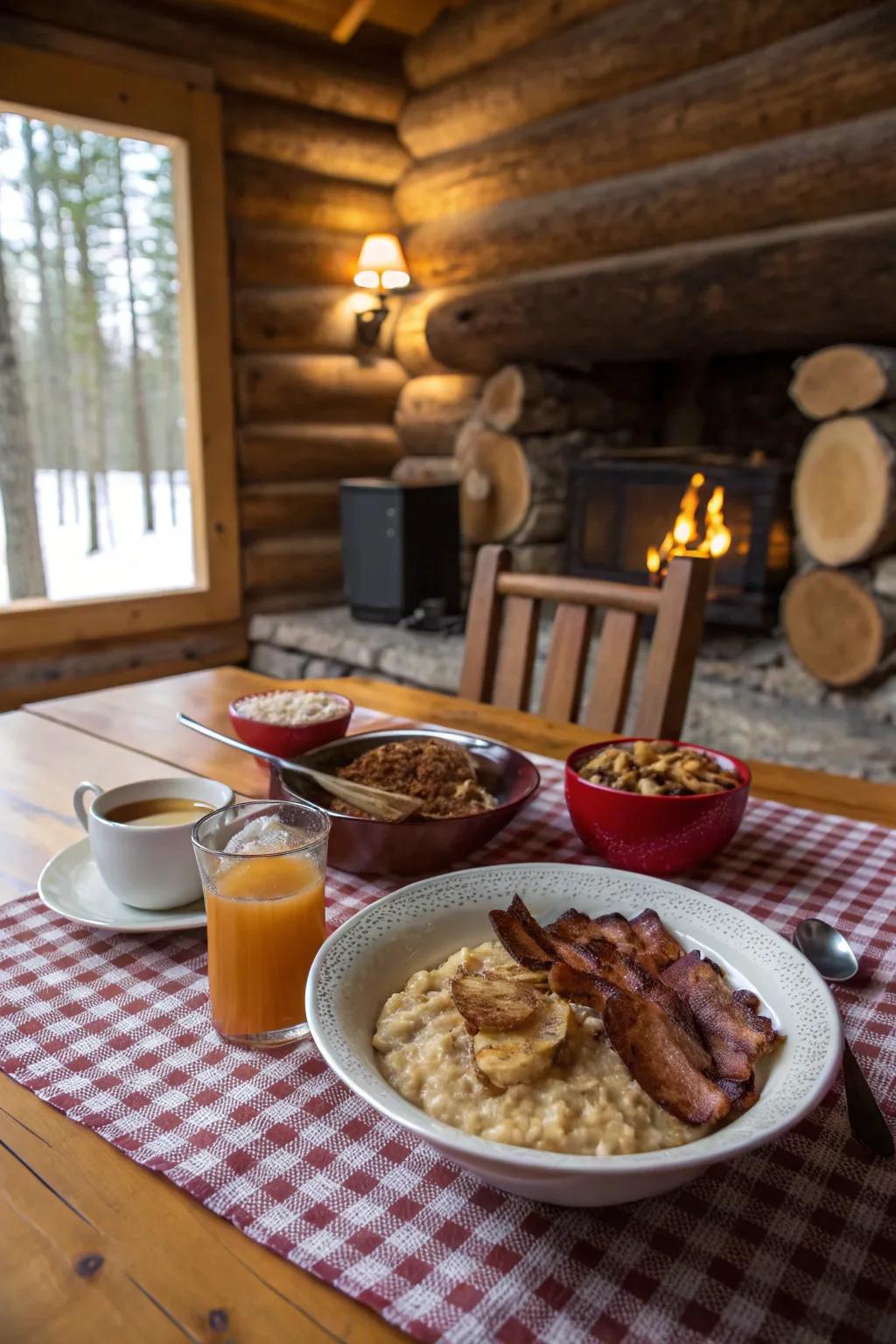 Warm yourself with a cozy cabin morning breakfast.