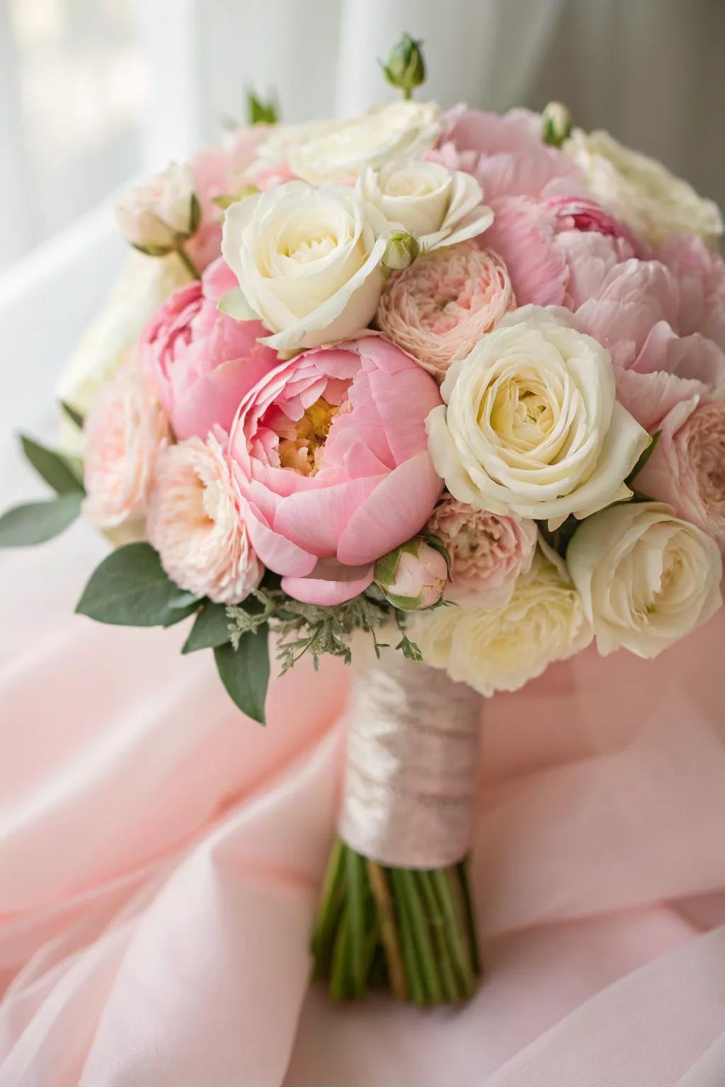 A delicate and romantic rouge arrangement for the rouge bride.