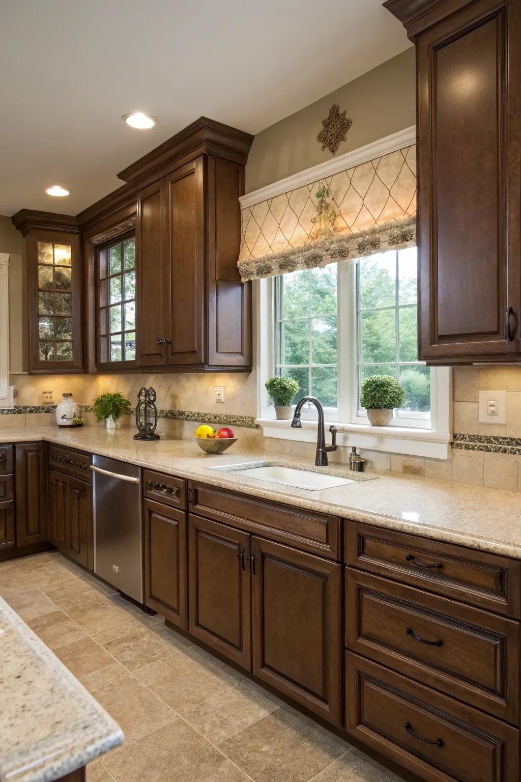 Timber and beige together create a soothing kitchen environment.