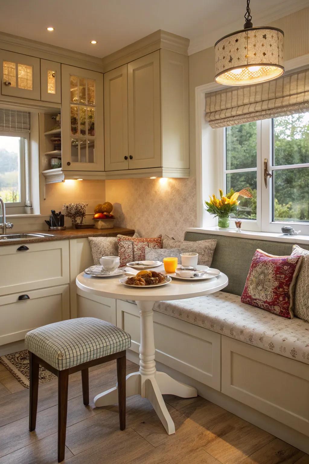 A breakfast nook adds a comfortable place for meals.