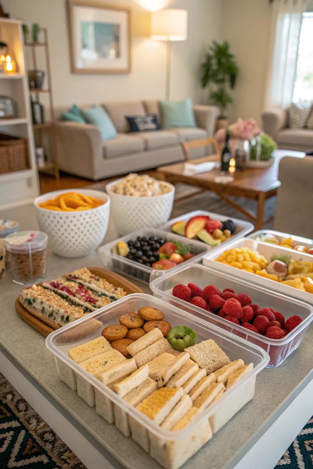 A swift-service spread offers convenience and simplicity for casual events.