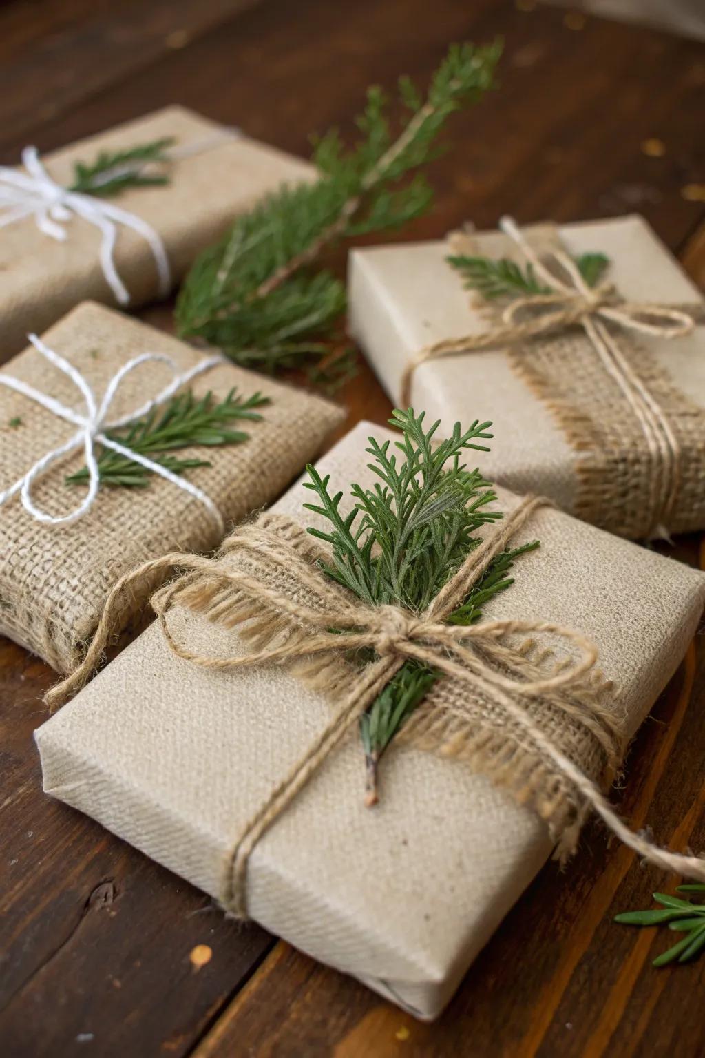 Go green with hessian gift dressing.